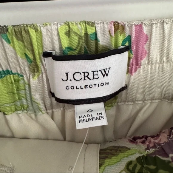 J CREW Collection Pull On Crop Pant in Ratti Leafy Floral Satin Flowy Size 0 - Picture 6 of 13